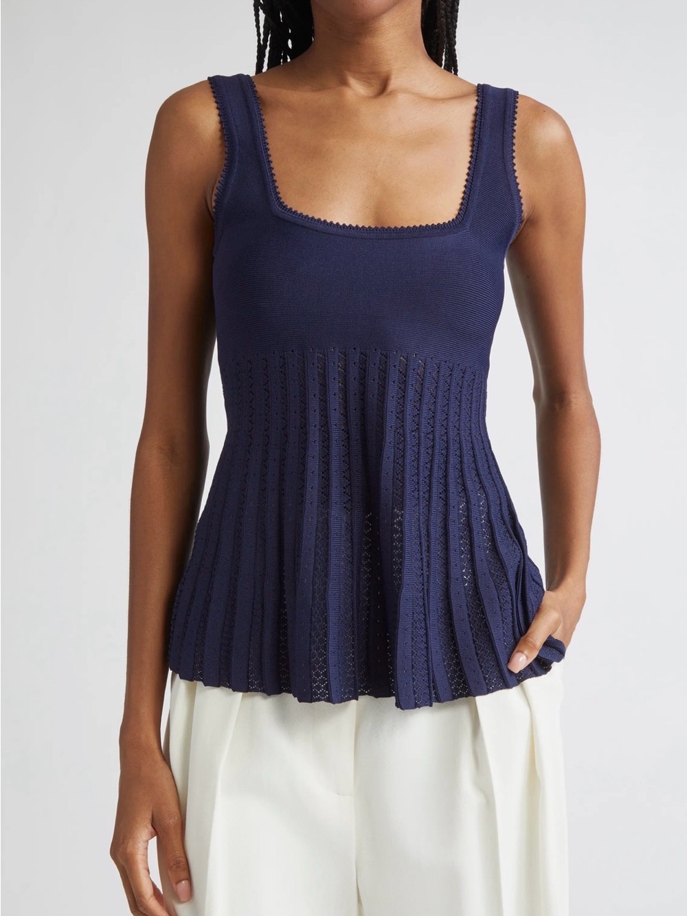 STAUD Navy Ellen Mixed Stitch Pointelle Sweater Tank Top Size XS *EUC*